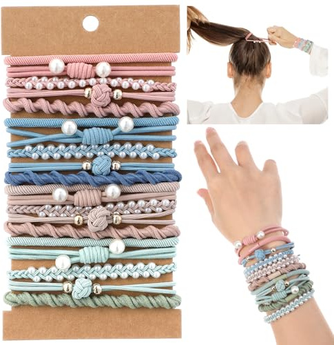 20 gomas para el pelo boho con perlas, pulsera de goma para el pelo para niñas, coletas trenzadas suaves, elásticas para coletas de caballo, pulseras para cabello fino, grueso, mediano y largo