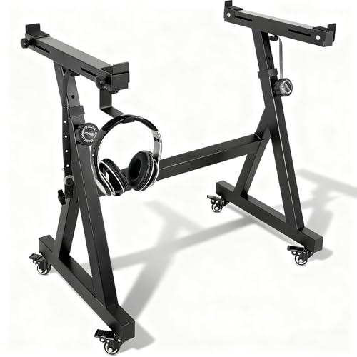 FREEAMG Soporte de Teclado de Piano Ajustable en Altura de 55 a 87 CM, Soporte de Piano en Z con 4 Ruedas Giratorias, Apto para Pianos de 54 a 88 Teclas, Capacidad de Carga 160 KG (Negro)