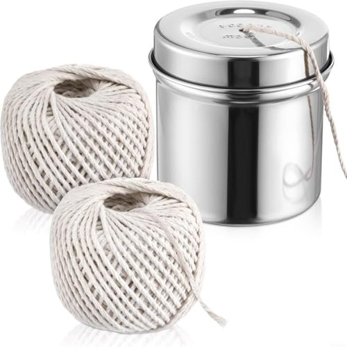 EXTRWORY Butchers Twine Stainless Steel Twine Holder With 2 Rolls 65M Cotton Cooking String Kitchen Storage Organisation For Home Cooking