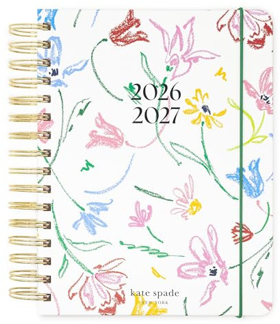 kate spade new york Large Planner 8.5 x 7.25 Spiral Bound Agenda with Monthly & Weekly Layouts, Goal Tracker, Vacation Planner, Stickers, Tabs, Elastic Closure & Pocket August 2026-December 2027 (Joyful Garden)