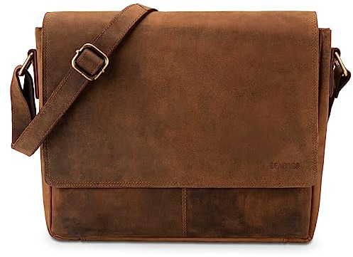 LEABAGS Messenger Bag, GENT Echtleder Aktentasche Herren & Damen, Leder Laptoptasche bis 14 Zoll, Umhängetasche mit Schultergurt