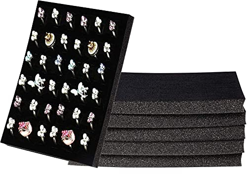 Juvale Bandeja de presentación de anillo de terciopelo (paquete de 6), ideal para ferias de joyería, tiendas de joyería, Home - 36 ranuras, negro, 7,5 x 5,5 x 0,5 pulgadas