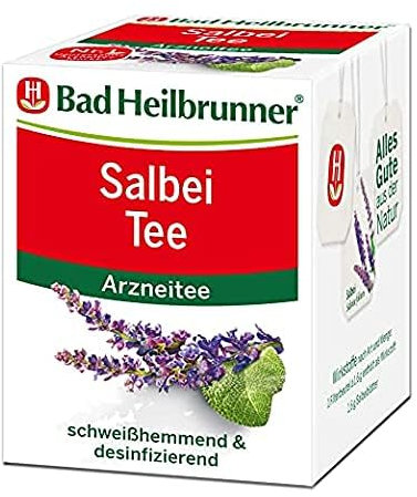 Bad Heilbrunner Salbei Tee – Pflanzlicher Arzneitee zur Unterstützung bei Magen-Darm-Beschwerden, übermäßiger Schweißbildung und Entzündungen im Mund- und Rachenraum, (12 x 8 Filterbeutel)