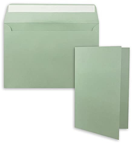 10x Faltkarten-Set DIN A5 14,8 x 21 cm in Eukalyptus (Grün) mit Briefumschlägen DIN C5 Haftklebung - für große Einladungen und Karten zum Geburtstag oder Hochzeit