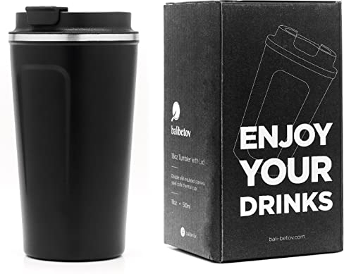 BALIBETOV Vaso Termo (510ml) - Vaso Termo Cafe para Llevar - Taza Termica para Llevar Cafe, Té, Vino, Cerveza y mas - para Frio y Calor (Negro)