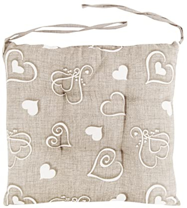 SaRani Coprisedia 6 Cuscini Sedia Lacci Double Face Quattro Punti Imbottiti Fantasia Cuore Shabby Cucina Sala Cotone (Beige)