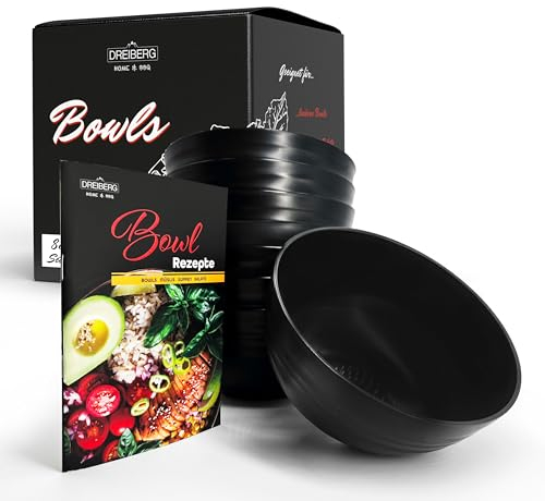 DREIBERG® Müslischalen 6er Set inkl. Rezeptbuch | 760ml | Bowl Schüsseln aus PP | Suppenschüssel | Dessertschalen | Salatschüsseln | Camping Geschirr