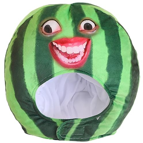 LOGOFUN Funny Watermelon Hat Plush Fruit Headwear Large Watermelon Shaped Hat for Kids Performance Party Cosplay Accessories