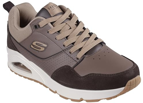 Skechers Men's Uno Retro One Sneaker, Brown Leather and Suede/Duraleather/Mesh, 9 UK