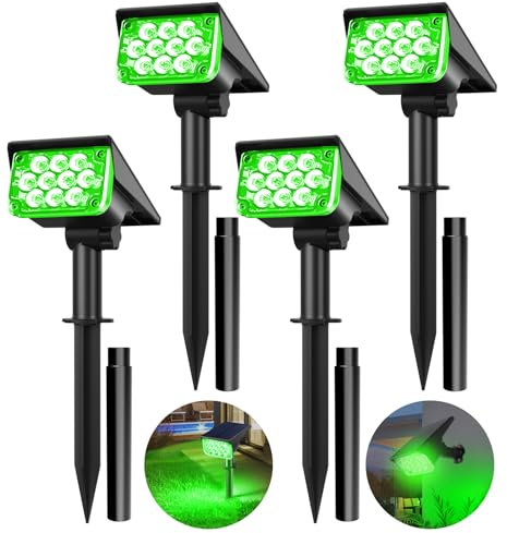 T-SUN 4 Piezas Luces Solares Exteriores, Impermeable IP65 Jardín Lámpara de Camino de Paisaje LED Luz Verde, Iluminación Decorativa Solar Para Porche Patio Césped Pasillo Terraza Camino. (Verde)
