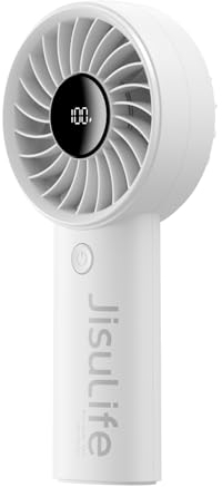JISULIFE Handventilator Life4, verbesserter tragbarer Ventilator mit starkem Wind, USB wiederaufladbarer Mini ventilator mit Digitalanzeige, 3600mAh Akku, ideal für Reisen, Strand, Schule(Grau)