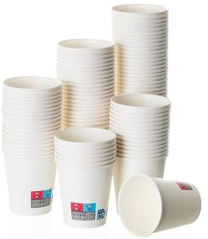 600 vasos desechables de cartón biodegradable blanco de 200 cc