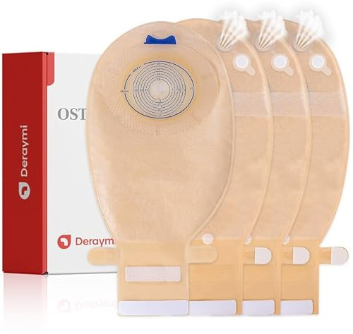 DERAYMI Paquete de 20 bolsas de colostomía, suministros de ostomía, bolsas de ostomía de una pieza con agujero de ventilación, bolsas drenables para ostomía, ileostomía, cuidado del estoma, corte a