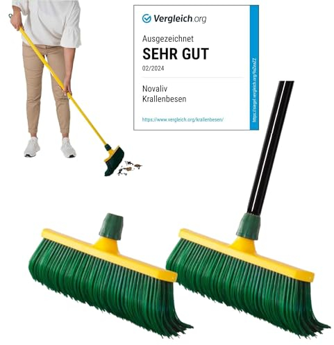 Novaliv Lot de 2 balais à griffes de qualité supérieure avec manche de 30 cm - Poils spéciaux incurvés - Tête en plastique - Idéal comme balai de jardin, balai à griffer, gazon artificiel, idéal pour