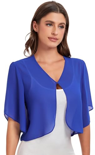 SURVODJA Womens Chiffon Cropped Cardigans Lightweight Sweaters Short Sleeve Bolero Shrugs for Dress
