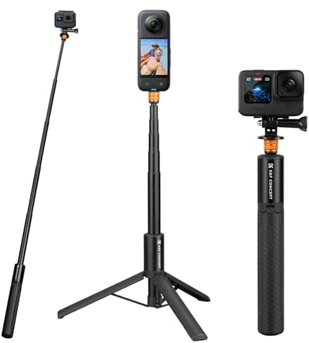 K&F Concept MS21 Palo Selfie Trípode 120cm Trípode para Cámara Deportiva, Mini Trípode con Adaptador Go Pro, Apto para insta360 X5, dji Osmo Action y Otros Dispositivos