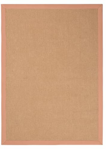 carpetfine Sisalteppich Naturfarbe 160x230 cm handgewebt mit Bordüre aus Baumwolle in Pfirsich | Moderner Rutschfester Flachgewebeteppich Uni aus Naturfasern für Wohnzimmer, Schlafzimmer
