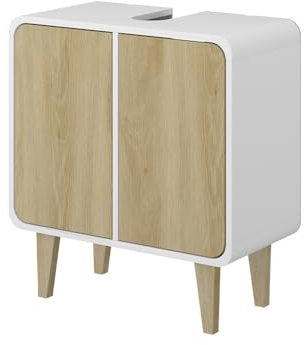 Vicco Mobiletto per lavabo Arla, Bianco/quercia, 60 x 61 cm, adatto per la conservazione di articoli da bagno e asciugamani
