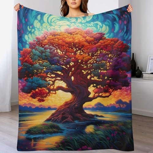 Lebensbaum Yggdrasil Decke, Warme Decken, Wohndecke, Weich & Komfort Flannel Decke Wolldecke, Sofadecke, Fleecedecke, Tagesdecke 130×180cm