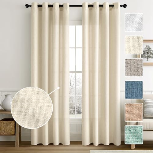 MIULEE Tende Lino con Anelli Effetto Lino Soggiorno Moderna Tenda Voile Semitrasparenti Naturale 2 Pezzi, 140 x 300 cm Natura