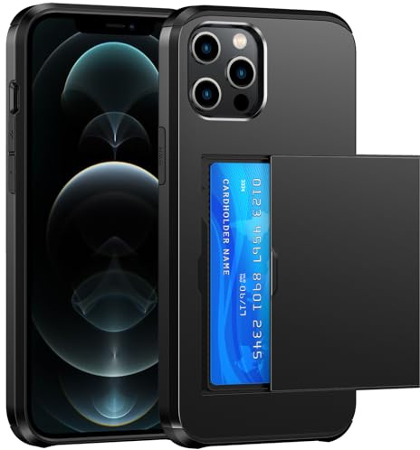 SZSSZSM Wallet for iPhone 12 Pro Max Case with Card Holder Dual Layer Military Grade Protective Shockproof Hidden Card Slot Slim Fit Phone Cover - Black