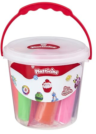 Plasticine Juego de cubo, arcilla de modelado original con 8 palos de parachoques, herramienta e instrucciones en cubo de transporte, diversión de manualidades reutilizable y sin desorden, juego