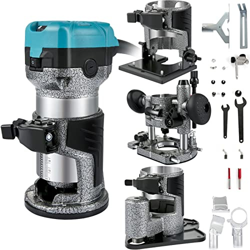 VEVOR Défonceuse Électrique 710W Affleureuse à Bois avec 4 Bases Fixe+Inclinable+Plongeante+Décalée, Outil Routeur Flexible avec Mèches 6 mm+8 mm 3 Pinces pour Rainurage Formage Sculpture du Bois