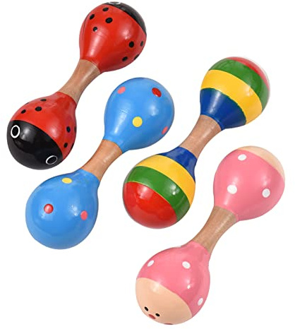 POENVFPO Maracas en Bois pour Enfants, Paquet de 4 Mini Hochets Shaker en Bois Naturel, Instruments de Musique Colorés, Jouets éducatifs pour Les Tout-Petits