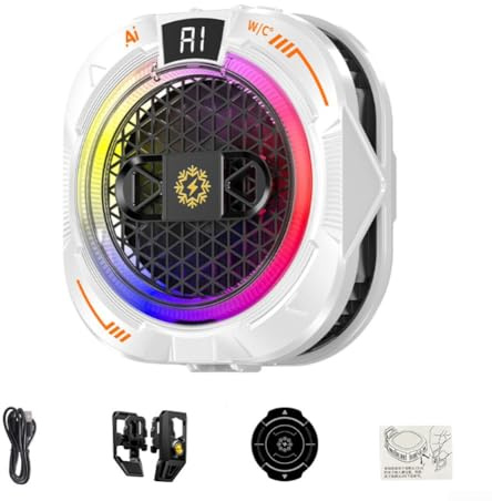 24 W telefonkylare för spel med smart temperaturkontroll, tyst drift, magnetisk och klämmonteringsalternativ, RGB LED-lampor för att anpassa din enhet (vit)