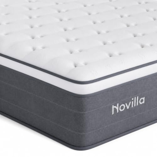 Novilla Double Mattress 4FT6 –22CM Medium Firm Memory Foam Hybrid Mattress with 7-Zone Pocket Sprung Support, Motion Isolation, Pressure Relief, Edge Support, Mattress in a Box (135x190cm)