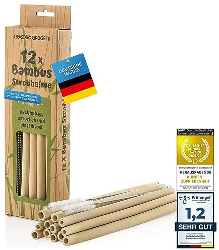 Pailles en bambou réutilisables - Jeu de 12 pailles à boire bio-logiques avec brosse de nettoyage