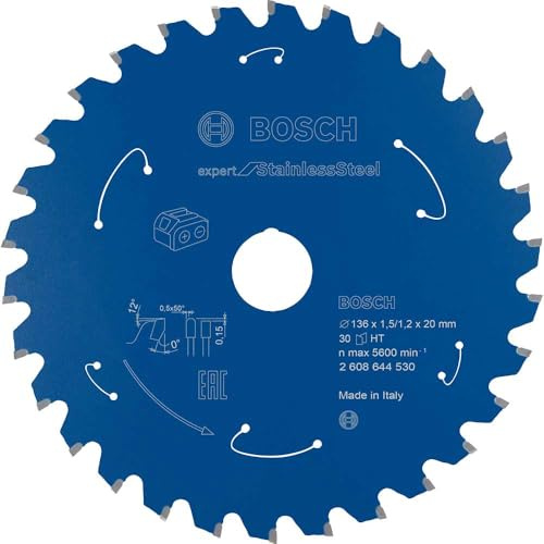 Bosch Accessories Lama Per Sega Circolare Expert For Stainless Steel (Acciaio Inox, 136 x 20 x 1.5 mm, 30 Denti, Accessorio Per Sega Circolare A Batteria)