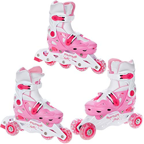 RAVEN 3in1 Inline Skates Pattini in linea Triskates Pattini a rotelle per bambini, ragazze e ragazzi regolabili (Balloon Pink, 33-36 (20cm-22,5cm))