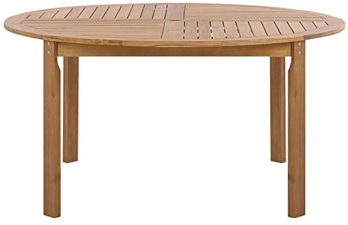 Beliani Gartentisch helles Akazienholz rund mit Öffnung für den Sonnenschirm Tolve Braun
