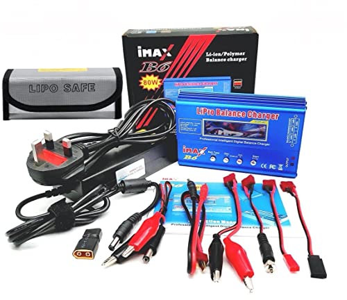 HobbyInn iMax B6 Lipo Battery Balance Charger - RC Battery Charger Dis-Charge, 1S-6S Multi Function, Charging LiFe, LiHV, NiCd, NiMH, Lilon, Pb + Power Adaptor + Lipo Safe Bag