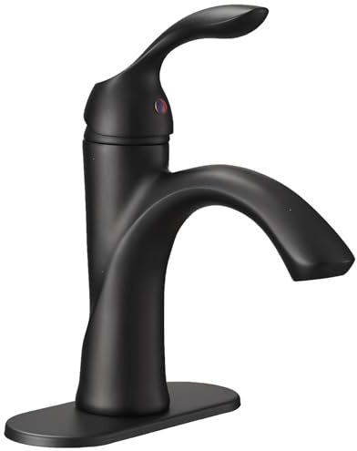 Homevacious Black Bathroom Sink Faucet Single Handle Bath Stream Lavatory Vanity One Hole Lever Basin Mixer Tap Deck Mount Low-Arc Long Spout Commercial Supply Hose