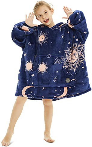 THREE POODLE Oversized Blanket Hoodie, Sherpa Fleece Wearable Blanket Sweatshirt for Adults Kids, Warm Soft Cozy Hooded Blanket Women Men Kids, One Size Fit All