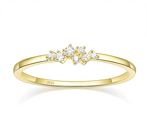 Titaniumcentral Damen Ringe Schmal Vorsteckring Gold Silber 925 14K Vergoldet Schlicht Verlobungsringe eheringe mit Zirkonia (67 (21.3))