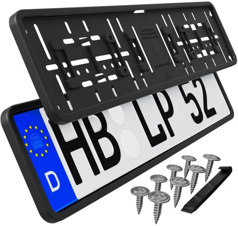 Kennzeichenhalter gleichbleibender Rahmen Nummernschildhalterung Auto Kennzeichenhalterung in schwarz Nummernschildhalter Kfz Kennzeichen Halterung Autokennzeichen 2 Stück