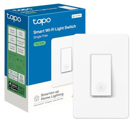 TP-Link Tapo Matter Smart Light Switch: Voice Control w/Siri, Alexa & Google Assistant | UL Certified | Timer & Schedule | Easy Guided Install | Neutral Wire Required | Single Pole | Tapo S505