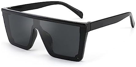 FOURCHEN Gafas de sol cuadradas de gran tamaño para niñas y niños, lentes de sol de moda con parte superior plana y marco grande para niños, Black, unity