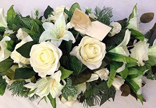 Silky Bouquets Artificial Silk Funeral Flower Coffin Spray Tribute Casket Topper Wreath Lily (Pink, 12)