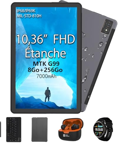 AGM PAD Outdoor Tablet mit Tastatur, Stift, Kopfhörer & Watch, Android 13 10.36 Zoll FHD, 8GB+256GB (2TB), Helio G99, IP68 Wasserdicht Robust, WiFi, 7000mAh, GPS