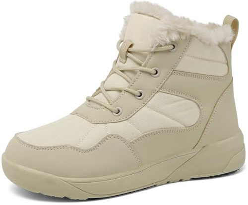 ChayChax Stivaletti da Neve Donna Stivali Invernali Scarponcini Foderato Caldo Scarpe Inverno Impermeabili Stivaletti con Stringate,Beige,39 EU