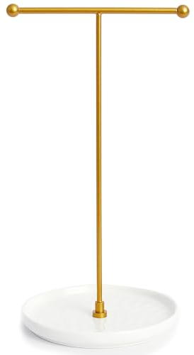 Jewellery Stand Organiser - 6 inches/15cm Ceramic Base X 1ft/30cm Height Necklace Holder, Jewelry Display for Necklace, Bracelets, Rings, Earring, and Pendants, White