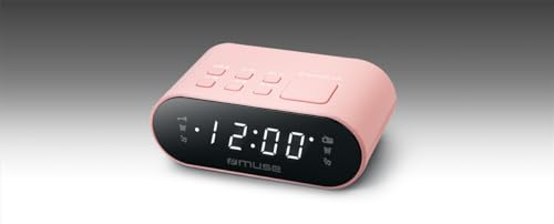MUSE DUALER WECKER Radio PLL in Rosa, Handlicher UKW-PLL-Radio mit Dual-Alarm, LED Anzeige, 24-Stunden-Dimmer und Batterie-Backup