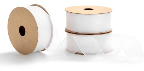 MORSUNBELA Geschenkband Weiss Organzaband Weiß Schleifenband Hochzeit Seidenband Breit Dekoband,25 mm X 9 m,3 Rollen