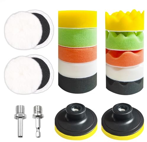 Dutreg Set di 18 spugne per lucidatura, 80 mm, con manuale, 3 tipi di tamponi per lucidatura auto, lappatura, cera