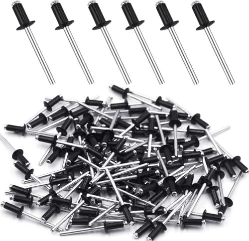 Rivetti Alluminio Neri Rivette Lunghe 4.8 mm x 10 mm Rivetti Pop Ciechi 100 Pezzi Ribattini Acciaio Inox per Pistola per Rivetti a Testa Bombata Ribattini in Alluminio per Metallo Legno Plastica