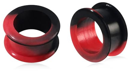 Longbeauty Hart Silikon Flesh Ear Tunnel Hollow Ohr Plug Double Flared Flexibler Ohr Expander Ohr Piercing, Rot & Schwarz, 12MM